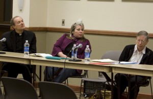 Panelists Father James Billinger, Kristi Smith and Therese Bangert, SCL